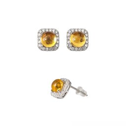 Cercei Citrin Cu Zircon Rotund Fatetat 8x8x18 mm Argint 925 – 1 Pereche