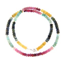 Colier Safir Mixt Natural Disc Fatetat - 2-3 x 5 mm - Accesorii Gold Filled - Argint 925