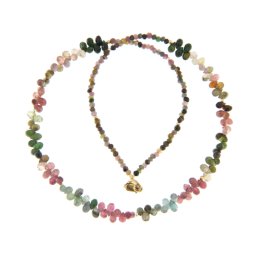 Colier din Turmalina Mixt Naturala Piatura Fatetata - 5-6 x 3 mm - Accesorii Gold Filled - Argint 925