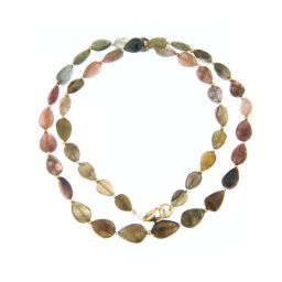 Colier din Turmalina Watermelon Naturala Picatura 8-12 x 6-7 mm - Accesorii Gold Filled - Argint 925