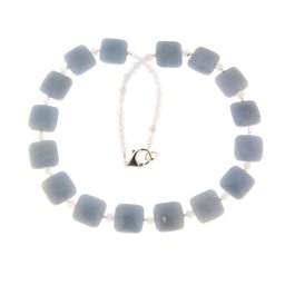 Colier Angelit Natural Patrat 14x14 mm - Calcedonie 4 mm - Accesorii de Argint 925