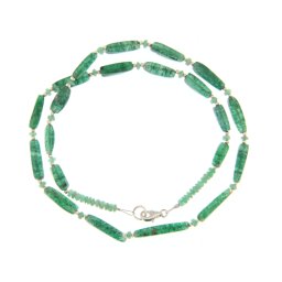 Colier din Aventurin Natural Tub Fatetat 11-22 x 3-4 mm - Smarald Disc1,5x3,5 mm - Accesorii de Argint 925