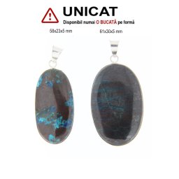 Pandantiv Azurit cu Cuprit Natural cu Metal Alpaca - Oval - 58-61 x 23-30 x 5 mm - 1 Buc