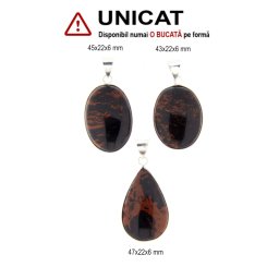 Pandantiv Obsidian Mahon Natural cu Metal Alpaca - Picatura - Oval 43-47 x 22 x 6 mm - 1 Buc