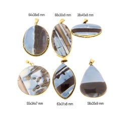 Pandantiv Opal Albastru Natural cu Alama Aurita - Oval - Picatura - Disc - 38-68 x 30-45 x 6-9 mm - 1 Buc