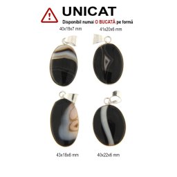 Pandantiv Agata Sardonix Natural cu Metal Alpaca - Oval - 40-43 x 18-22 x 6-7 mm - 1 Buc