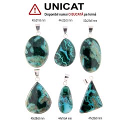 Pandantiv Azurit cu Malachit Natural cu Metal Alpaca - Oval - Picatura - Neregulat - 44-52 x 16-27 x 4-8 mm - 1 Buc