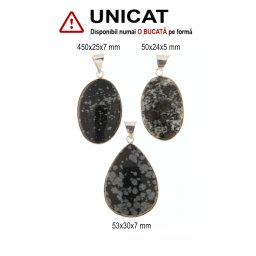 Pandantiv Obsidian Fulg de Zapada Natural cu Metal Alpaca - Picatura - Oval - 50-53 x 24-30 x 5-7 mm - 1 Buc