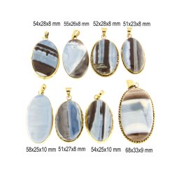 Pandantiv Opal Albastru Natural cu Alama Aurita - Oval - 51-68 x 23-33 x 8-10 mm - 1 Buc