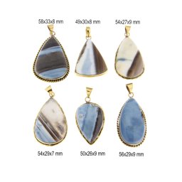 Pandantiv Opal Albastru Natural cu Alama Aurita - Picatura - 49-58 x 26-33 x 7-9 mm - 1 Buc