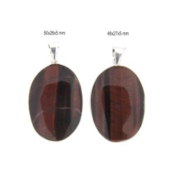 Pandantiv Ochi de Tigru Rosu Natural cu Metal Alpaca - Oval - 49-50 x 26-27 x 5 mm - 1 Buc