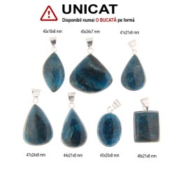 Pandantiv Apatit Albastru Natural cu Metal Alpaca - Picatura - Oval - Dreptunghi - 40-48 x 18-34 x 6-8 mm - 1 Buc