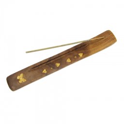 Suport Betisoare Parfumate - Lemn Sheesham cu Fluture si 4 Inimi - 26x3.5cm