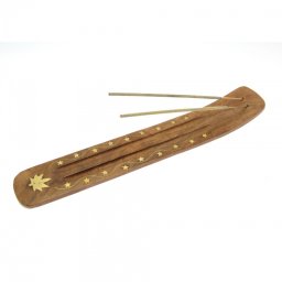 Suport betisoare parfumate dublu lemn de susan - 1 Floare - 18 Stele - 31.5x4.5 cm