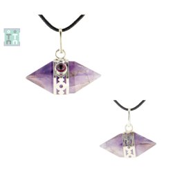 Pandantiv Ametist Herkimer - Granat - Natural - Dublu Varf - 21-23 x 20-23 mm - 1 Buc