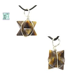 Pandantiv Ochi de Tigru Natural Merkaba - cu Argint - 27-30 x 14-16 mm - 1 Buc