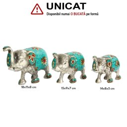 Elefant - Figurina din Alama Argintata cu Intarsii de Piatra - 14-19 x 8-11 x 5-8 cm - 1 Buc