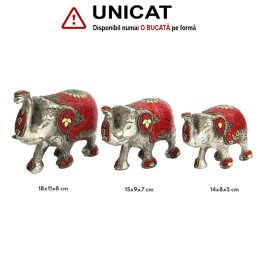 Elefant - Figurina din Alama Argintata cu Intarsii de Piatra - 14-19 x 8-11 x 5-8 cm - 1 Buc