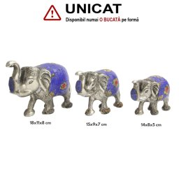 Elefant - Figurina din Alama Argintata cu Intarsii de Piatra - 14-19 x 8-11 x 5-8 cm - 1 Buc