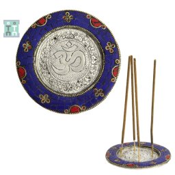 Suport Betisoare Parfumate Alama Argintata - Om - cu Intarsii de Piatre - 12x12 cm - 1 Buc