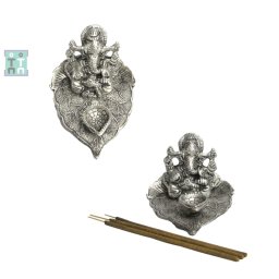 Suport Betisoare Parfumate Alama Argintata cu Zeul Ganesha - 10x9x6 cm - 1 Buc