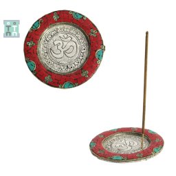 Suport Betisoare Parfumate Alama Argintata - Om - cu Intarsii de Piatre - 12x12 cm - 1 Buc