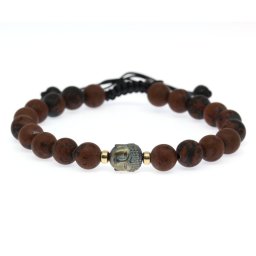 Bratara cu Obsidian Mahon si Hematit Cap de Buddha - Margele Gold Filled - Inchidere Siret - 8 mm