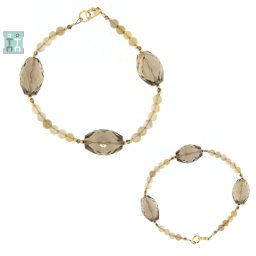 Bratara Cuart Fumuriu Butoias Fatetat 16-18 x 10-12 mm - Calcedonie 4 mm - Diametru 58 mm - Accesorii Gold Filled - 1 Buc