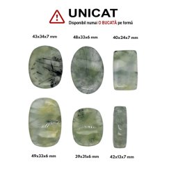 Cabochon Prehnit cu Epidot in Forma de Dreptunghi - Oval - 39-49 x 13-34 x 6-7 mm - ( XXL )
