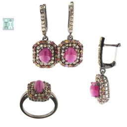 Set Cercei si Inel din Rubin GF - Safir - Diamant - Argint 925 - 1 Set