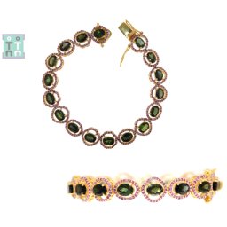 Bratara Turmalina Verde - Safir Diametru 58 mm - Argint 925 Aurit