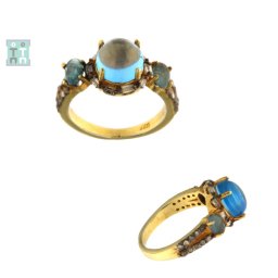 Inele din Argint 925 Placat cu Aur - Topaz - Diamant - Diametru 16 mm - 23x10x20 mm