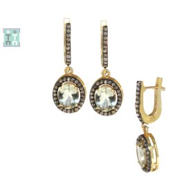 Cercei Cuart Lemon - Diamant - Argint 925 Aurit - 31x12x12 mm - 1 Pereche