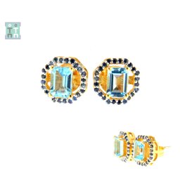 Cercei Topaz - Safir - Argint 925 Aurit - 11x11x17 mm - 1 Pereche