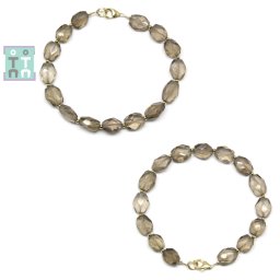 Bratara Cuart Fumuriu Diametru 54 mm - Oval Fatetat 6-9 x 5-8 mm - Accesorii Gold Filled - 1 Buc
