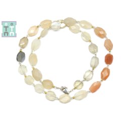 Colier din Piatra Lunii Mixt Oval Fatetat - 7-8 x 6-7 mm - Accesorii Argint 925 - 1 Buc
