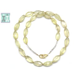 Colier din Cuart Lemon Oval Fatetat - 9-13 x 6-7 mm - Accesorii Gold Filled - 1 Buc