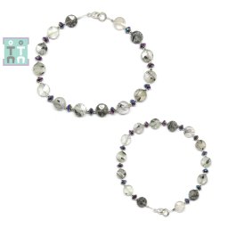 Bratara Cuart cu Turmalina Neagra Diametru 52 mm - Disc Fatetat 5-7 x 2-4 mm - Accesorii Argint 925 - 1 Buc