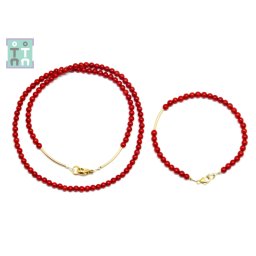 Set Colier si Bratara din Coral Rosu Rotund 4x4 mm - Accesorii Gold Filled