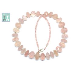 Colier din Cuart Roz Disc Fatetat 2-9 x 3-15 mm - Accesorii Argint 925