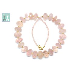 Colier din Cuart Roz Disc Fatetat 2-10 x 3-17 mm - Accesorii Gold Filled