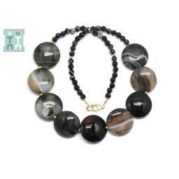Colier din Agata Sardonix Disc 22x8 mm - Rotund Fatetat 4-4,9 mm - Accesorii Gold Filled