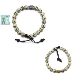 Bratara Jasp Dalmatian cu Hematit Cap de Buddha - Diametru 56 mm - Rotunda - 8-9 x 8-9 mm - 1 Buc