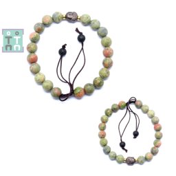 Bratara Unakit Mat cu Hematit Cap de Buddha - GF- Diametru 56 mm - Rotunda - 8-9 x 8-9 mm - 1 Buc