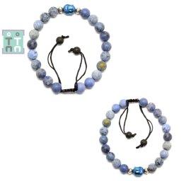 Bratara Lapis Lazuli cu Hematit - Argint 925 - Diametru 56 mm - Rotunda - 8-9 x 8-9 mm - 1 Buc