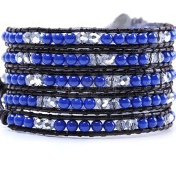 Bratara 5 wrap Sticla rotund fatetat 4 mm cu snur negru