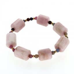 Bratara din Kunzit Roz Fatetat cu Safir Mix si Gold Filled, diametru 56 mm