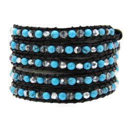 Bratara 5 wrap Magnezit rotund cu Sticla si metal rotund fatetat 4 mm si snur negru