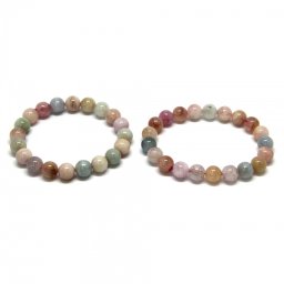 Bratara Morganit cu Acvamarin Margele Rotunde - 9-9,9 mm - Diametru 59-60 mm - 1 Buc