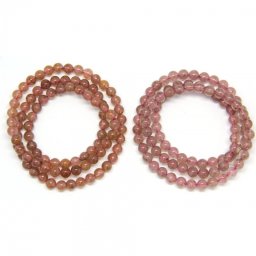 Bratara 3 Wrap Tip Mala Cuart Capsuna Rotund - 6 x 6 mm